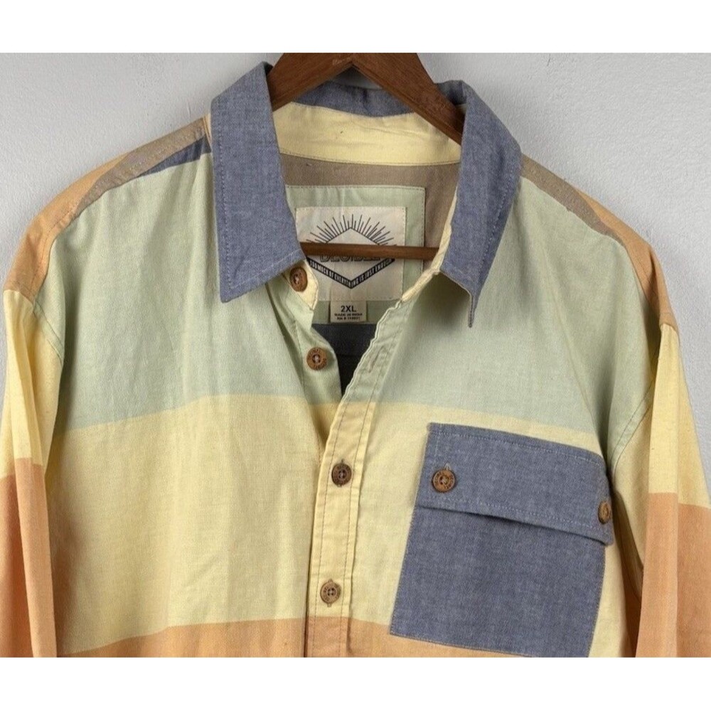 Decibel Men's Long Sleeve Button Up Flannel Shirt Color Block Size 2XL Pocket